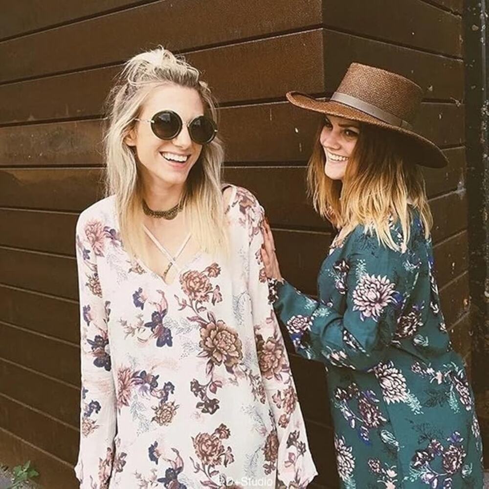 Free People Heart Beat Printed V-Neck Tunic Cream Blush Wine Colorway Size Small - Picture 2 of 13